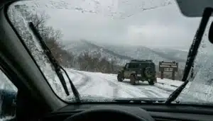 Snowy mountain overlook road in Shenandoah Valley, one of the best places to visit in Virginia in winter