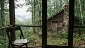 Rustic cabin porch at Lewis Mountain, one of the cabins at Shenandoah National Park