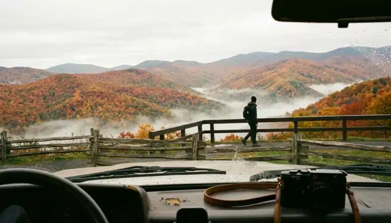 Shenandoah Valley fall foliage seen from Skyline Drive overlook near Big Meadows