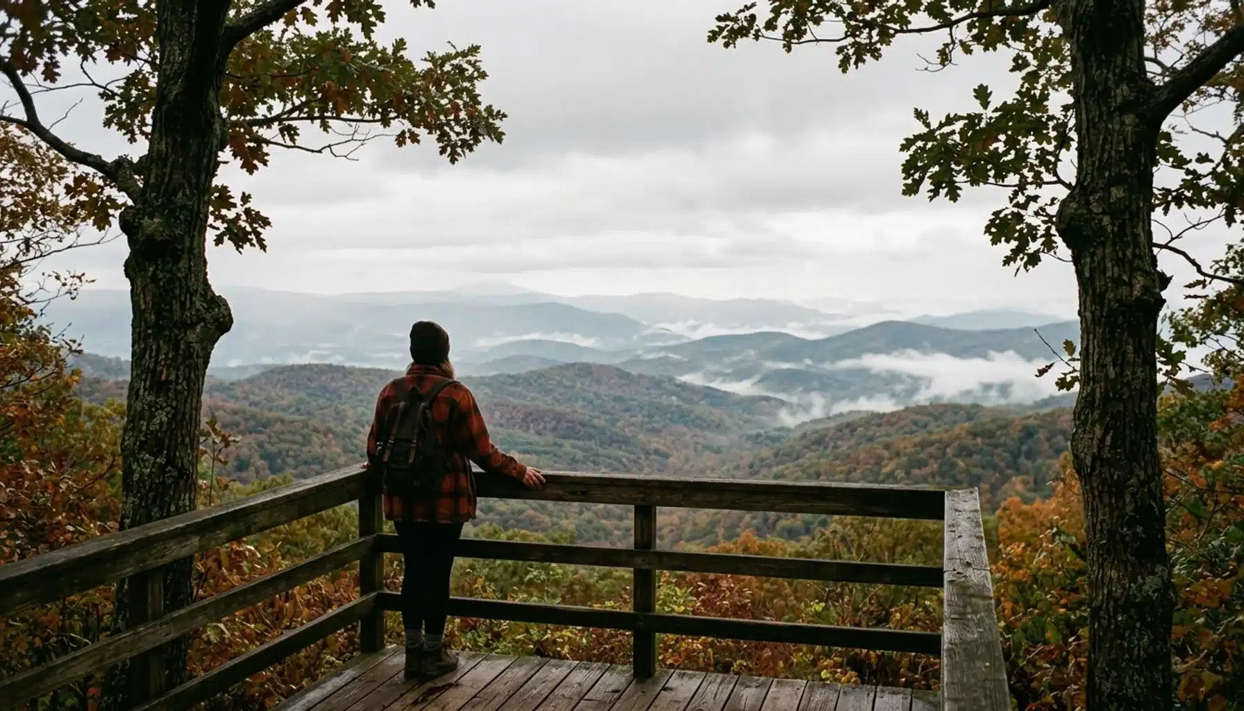 Hiker overlooking layered ridgelines in Shenandoah Valley, a top spot for activities in Virginia