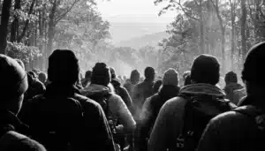 Crowded trailhead at Old Rag, one of the busiest local hiking spots near me in Shenandoah Valley