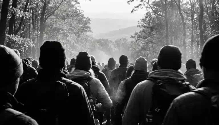 Crowded trailhead at Old Rag, one of the busiest local hiking spots near me in Shenandoah Valley